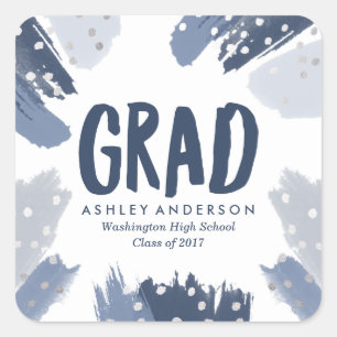 Pegatina Cuadrada Trazos de Pincel Modernos Stickers de Graduación