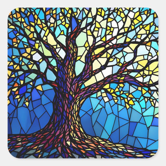 Pegatina Cuadrada Tree of Life Shattered Glass Mosaic (Anverso)