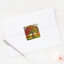 Pegatina Cuadrada Tree of Life Shattered Glass Mosaic Autumn Colors 