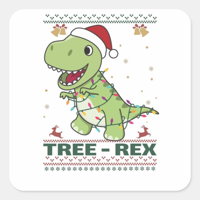 Pegatina Cuadrada Tree-Rex Funny Dinosaur Pun T-Rex (Anverso)