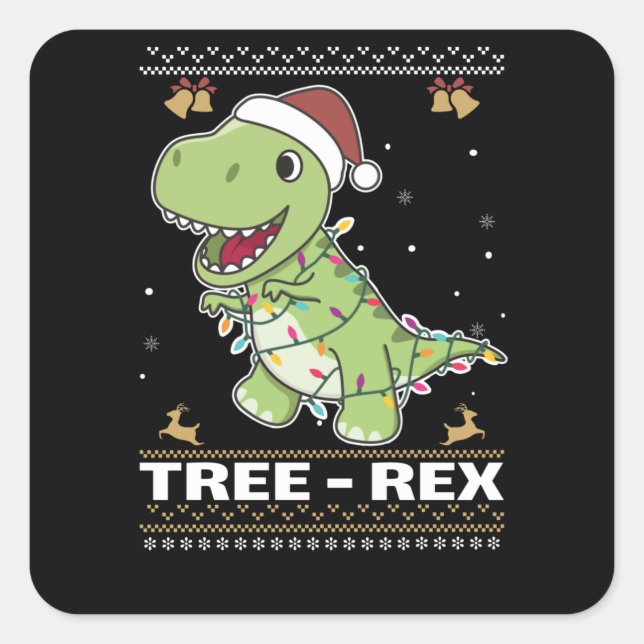 Pegatina Cuadrada Tree-Rex Funny Dinosaur Pun T-Rex (Anverso)