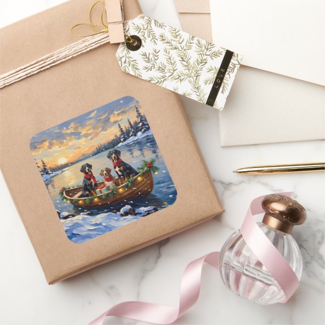 Pegatina Cuadrada Treeing Walker Coonhound Christmas Boat Holiday (Regalar)