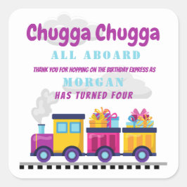 Pegatina Cuadrada Tren a Chugga Choo Personalizado Cualquier cumplea