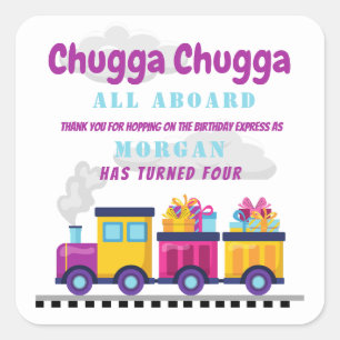 Pegatina Cuadrada Tren a Chugga Choo Personalizado Cualquier cumplea