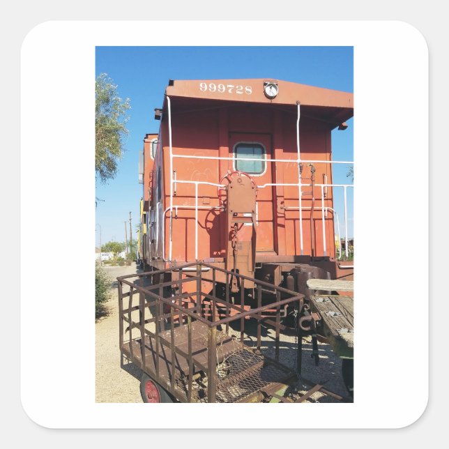 Pegatina Cuadrada Tren Caboose (Anverso)