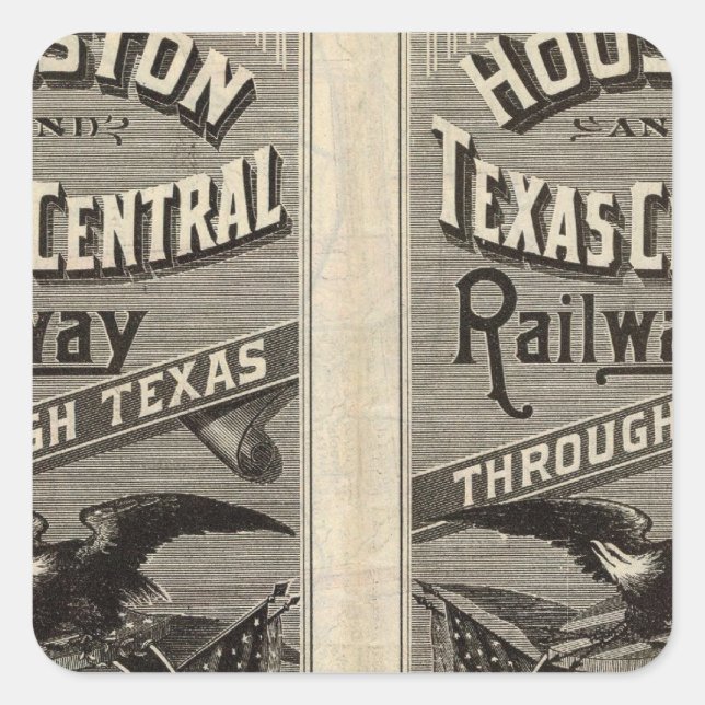 Pegatina Cuadrada Tren Central de Houston y Texas a través de Texas  (Anverso)