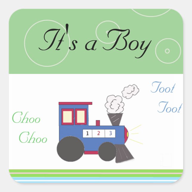 Pegatina Cuadrada Tren Choo Choo Niño (Anverso)