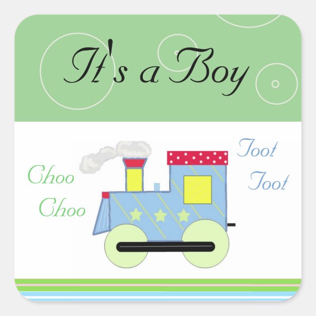Pegatina Cuadrada Tren Choo Choo Niño (Anverso)