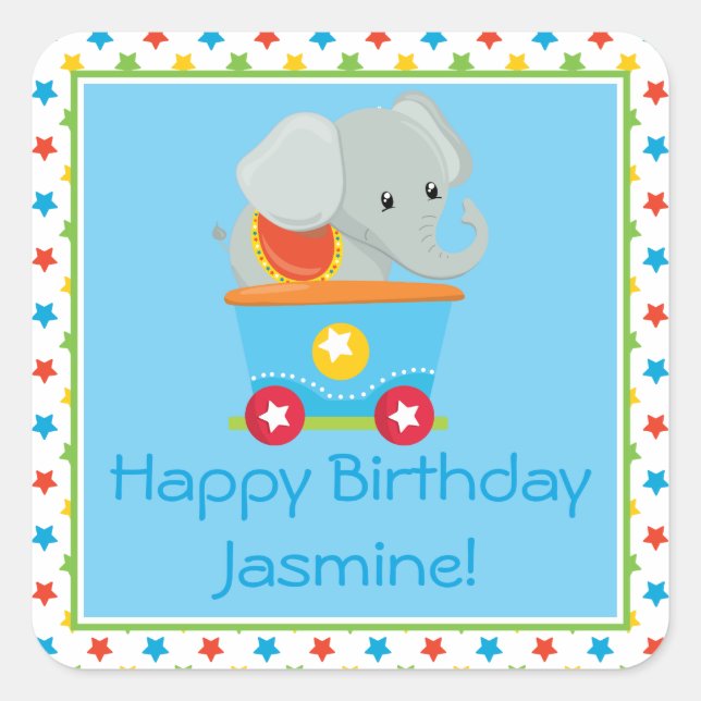 Pegatina Cuadrada Tren Circus | Elefante | Personalizado (Anverso)