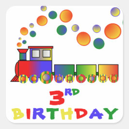 Pegatina Cuadrada Tren colorido tercer cumpleaños