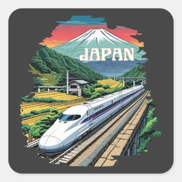 Pegatina Cuadrada Tren de bala japonés y el Monte Fuji