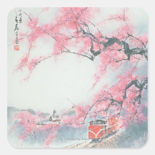 Pegatina Cuadrada Tren de barandilla estrecha en el Monte Ali (Anverso)