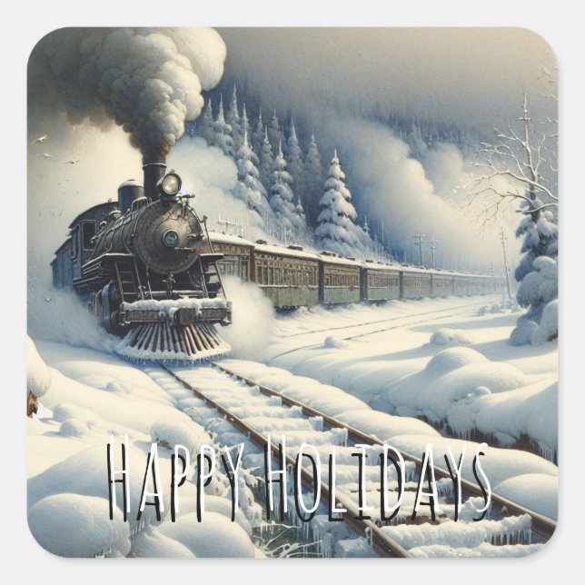 Pegatina Cuadrada Tren de moda y vacaciones felices de la vieja époc (Anverso)