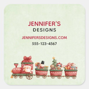 Pegatina Cuadrada Tren de Navidad Vintage Lindo con Negocio de Jugue