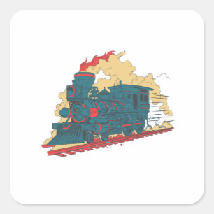 Pegatina Cuadrada Tren de Vapor Retro - Amante del Transporte Antigu