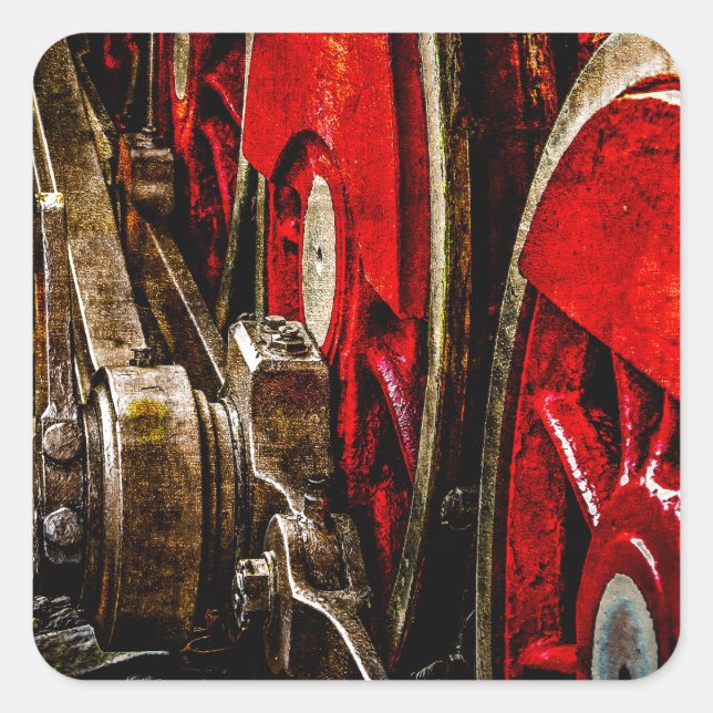 Pegatina Cuadrada Tren de vapor vintage - Las ruedas (Anverso)
