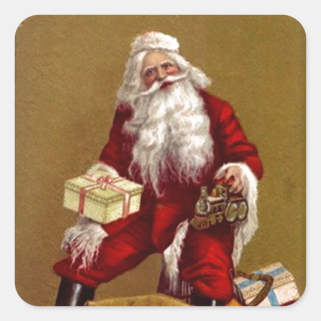 Pegatina Cuadrada Tren del asimiento de Santa del navidad del día de (Anverso)