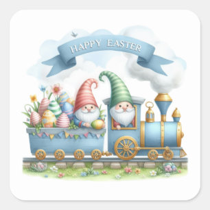 Pegatina Cuadrada Tren del gnome de Cute Happy Easter