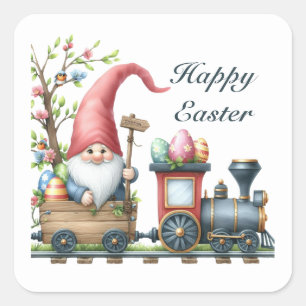 Pegatina Cuadrada Tren del gnome de Cute Happy Easter