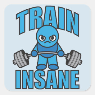 Pegatina Cuadrada TREN INSANE Kawaii Weightlifter Diciembre entrenam