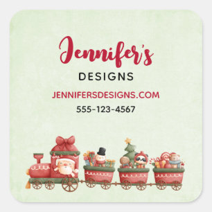Pegatina Cuadrada Tren navideño bonito con juguetes