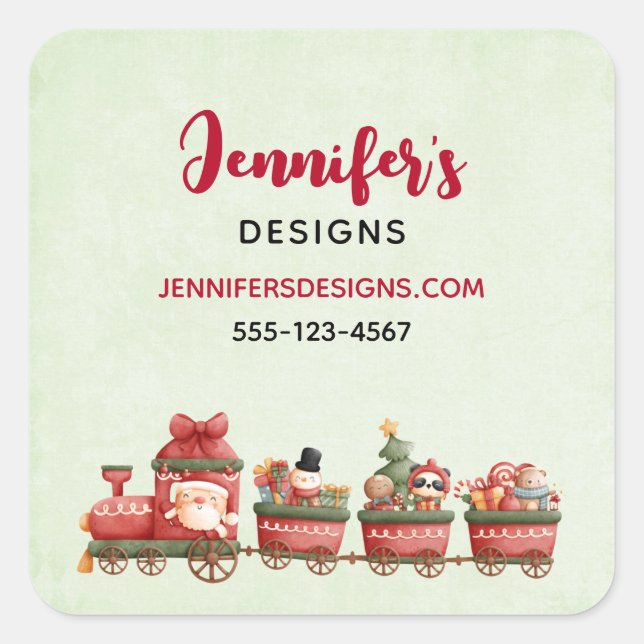 Pegatina Cuadrada Tren navideño bonito con juguetes (Anverso)