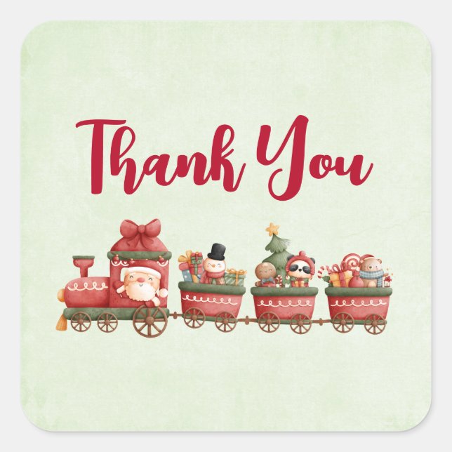 Pegatina Cuadrada Tren navideño bonito con juguetes gracias (Anverso)