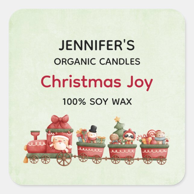 Pegatina Cuadrada Tren navideño típico con velas de juguetes (Anverso)