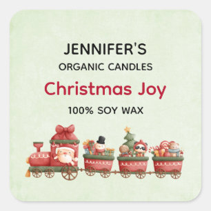 Pegatina Cuadrada Tren navideño típico con velas de juguetes