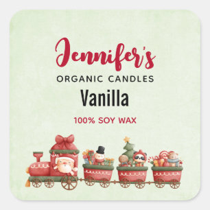Pegatina Cuadrada Tren navideño típico con velas de juguetes