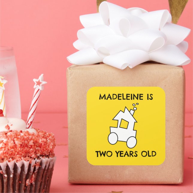 Pegatina Cuadrada Tren por segundo cumpleaños (Fiesta)