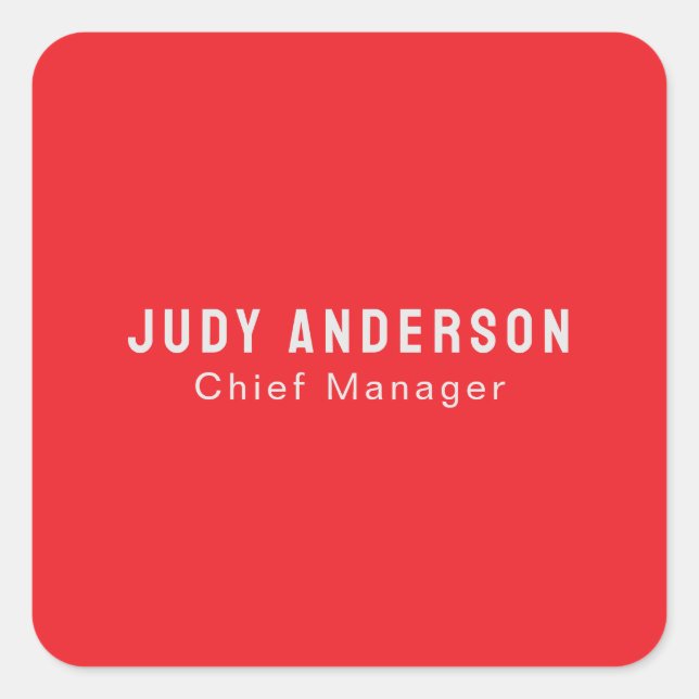 Pegatina Cuadrada Trend Bright Red Professional Plain Modern Elegant (Anverso)