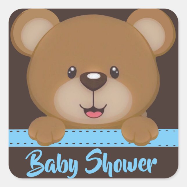 Pegatina Cuadrada Trendy Cute Teddy Bear Boy Baby Shower (Anverso)