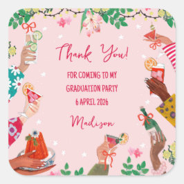 Pegatina Cuadrada Trendy Doodle Cheers to Grad Photo Thank You