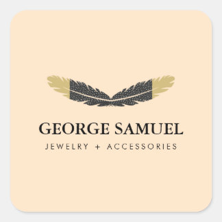 Pegatina Cuadrada Trendy Gold Dipped Boho Feather Designer Pink 