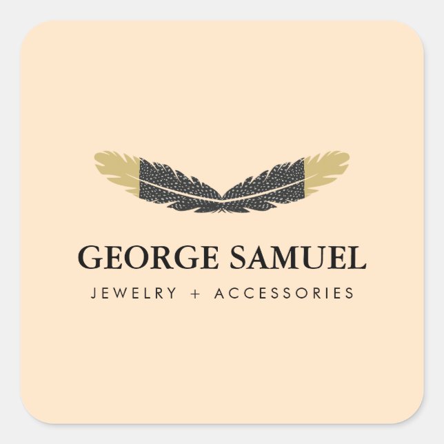 Pegatina Cuadrada Trendy Gold Dipped Boho Feather Designer Pink  (Anverso)