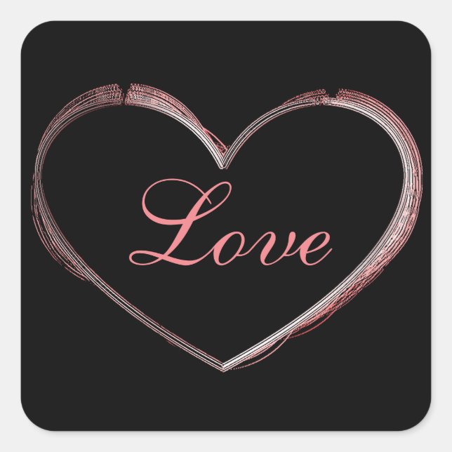 Pegatina Cuadrada Trendy Heart Grey Calligraphy Love Boda (Anverso)