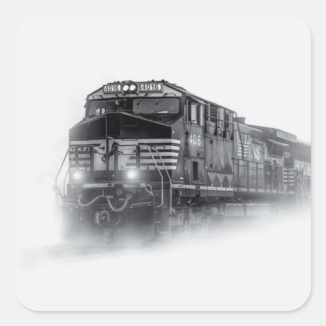 Pegatina Cuadrada Trenes en blanco y negro (Anverso)