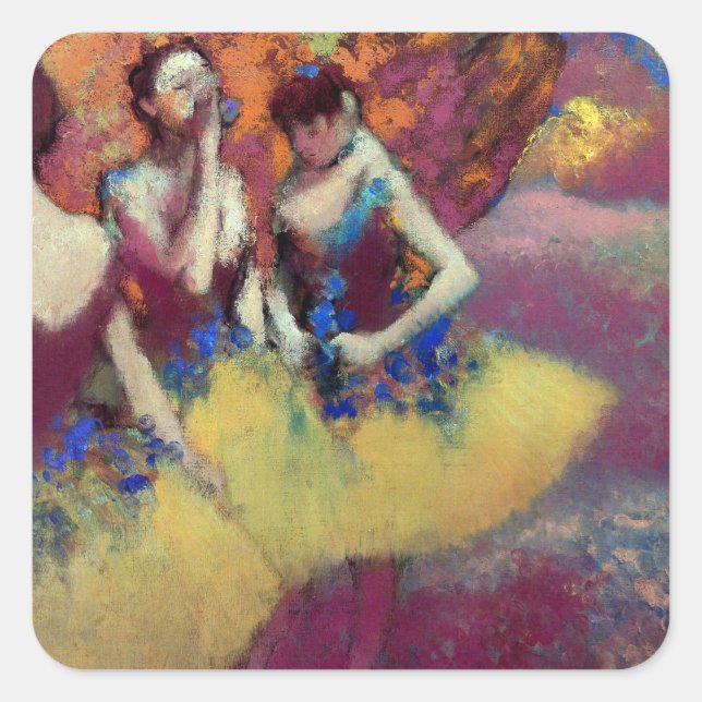 Pegatina Cuadrada Tres bailarinas en faldas amarillas de Degas (Anverso)