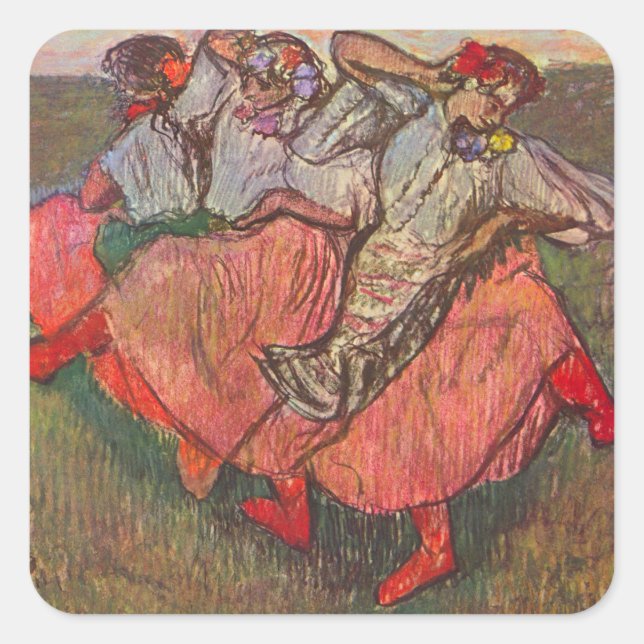 Pegatina Cuadrada Tres bailarinas rusas de Edgar Degas (Anverso)