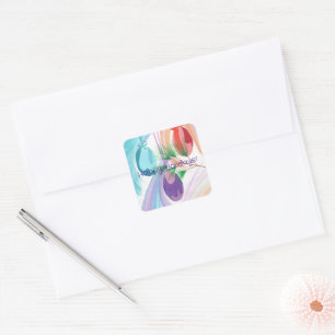 Pegatina Cuadrada Tres Bolas de Navidad Felices Fiestas Stickers