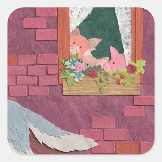 Pegatina Cuadrada Tres Cerditos (Anverso)