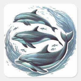 Pegatina Cuadrada Tres delfines