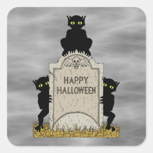 Pegatina Cuadrada Tres diablillos Feliz Halloween