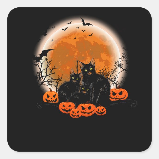 Pegatina Cuadrada Tres gatos negros - Halloween (Anverso)