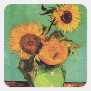 Pegatina Cuadrada Tres girasoles en un jarrón por Vincent van Gogh