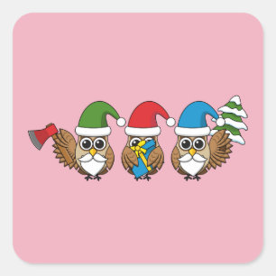Pegatina Cuadrada Tres graciosos Navidades Gnome Owes