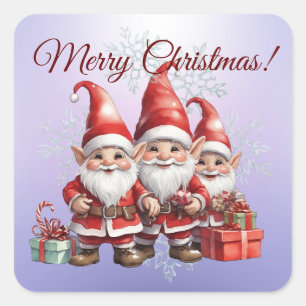 Pegatina Cuadrada Tres hermanos, tres gnomos - ¡Feliz Navidad!
