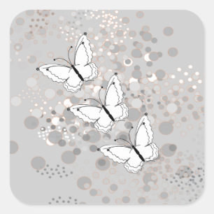 Pegatina Cuadrada Tres mariposas blancas