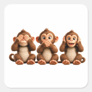 Pegatina Cuadrada Tres monos sabios